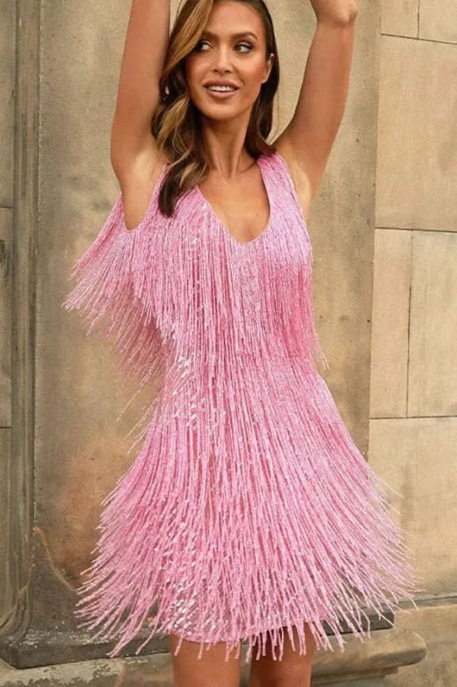 Sequin Fringe A-Line Dress for Women | Evening and Cocktail