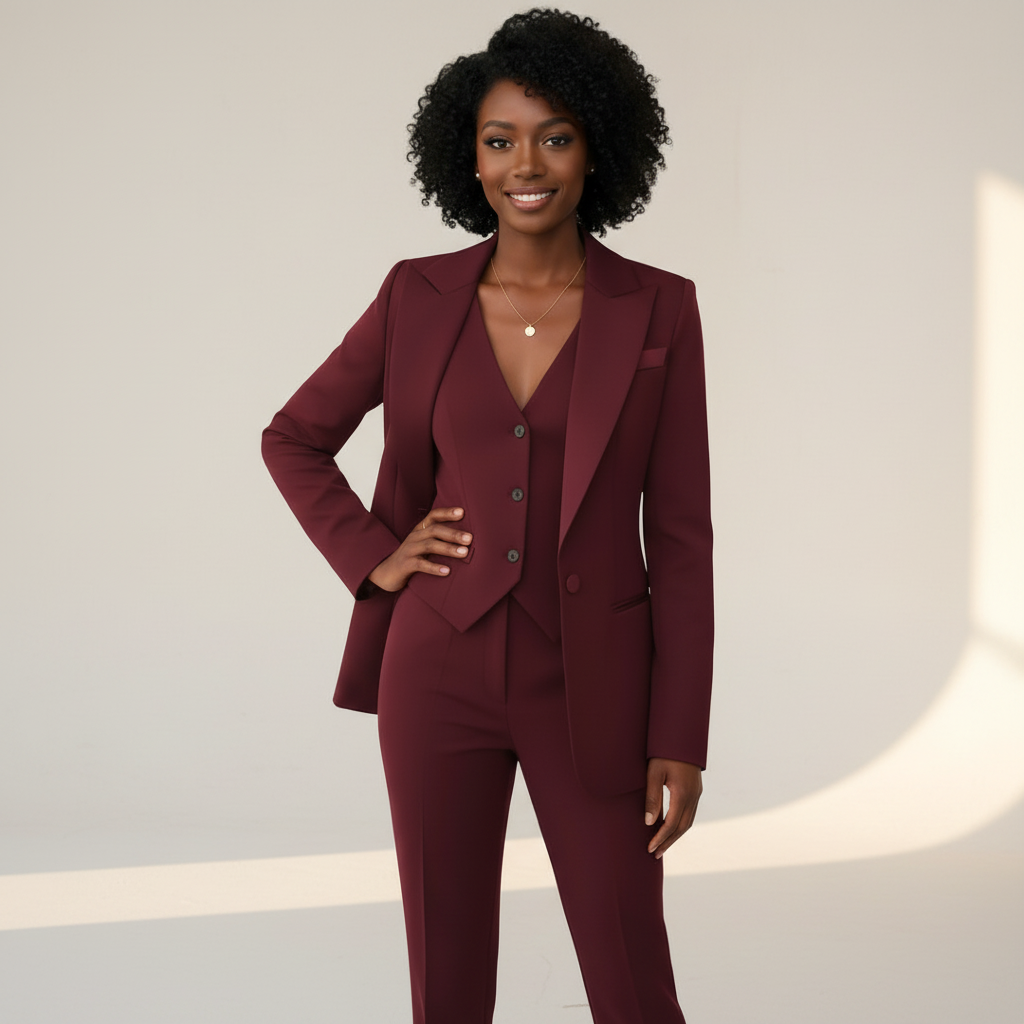 Tailored Three Piece Blazer Vest and Pants Set for Women | Office Wear