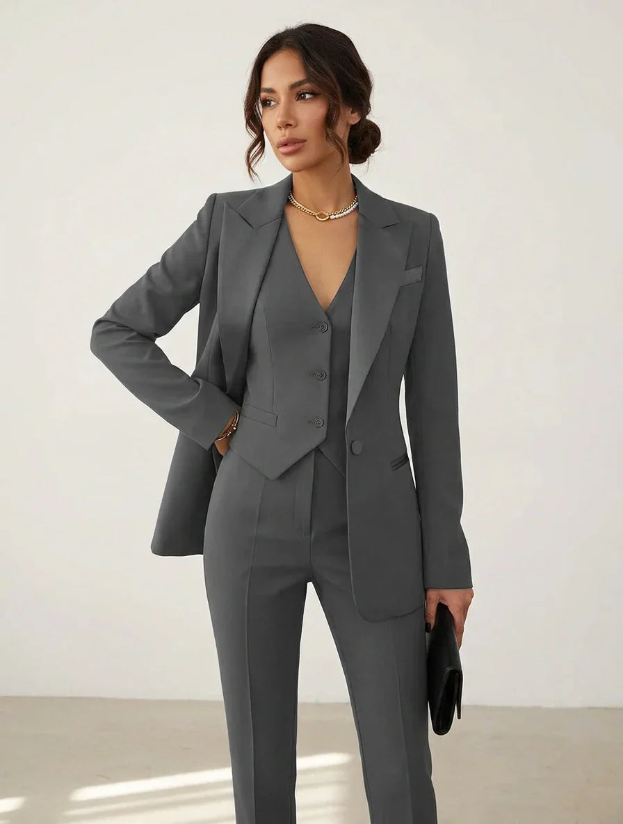 Tailored Three Piece Blazer Vest and Pants Set for Women | Office Wear