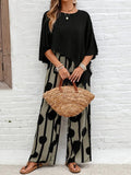 Black and Grey Asymmetric Hem Top and Printed Trousers Co-Ord Set for Women