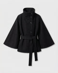 Wool Blend Belted High Collar Cape Jacket for Women | Office and Evening