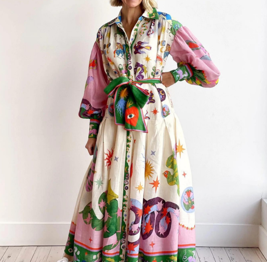 Multicolour Wrap Long Sleeve Maxi Dress for Women