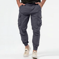 Grey Synthetic Multi-Pocket Cargo Jogger Trousers for Men