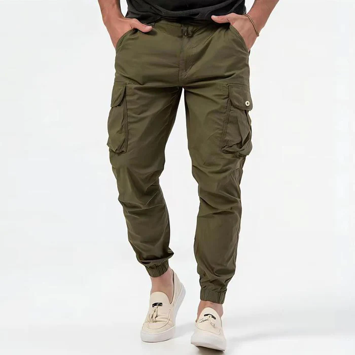 Grey Synthetic Multi-Pocket Cargo Jogger Trousers for Men