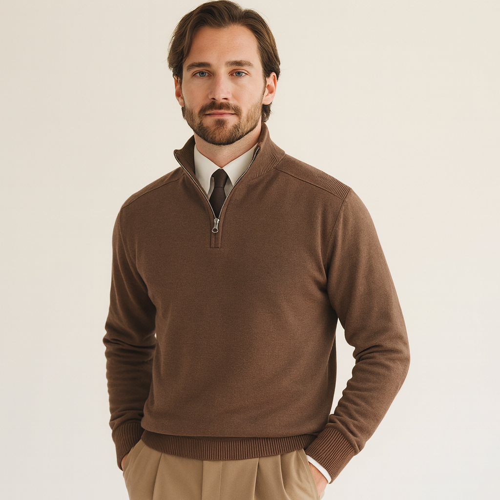 Gabriel Laurent | Luxury Men's Sweater with Half-Zip and High Collar