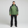 Green Black Hooded Ski Jacket and Pants Set for Men | Winter Snow Sports