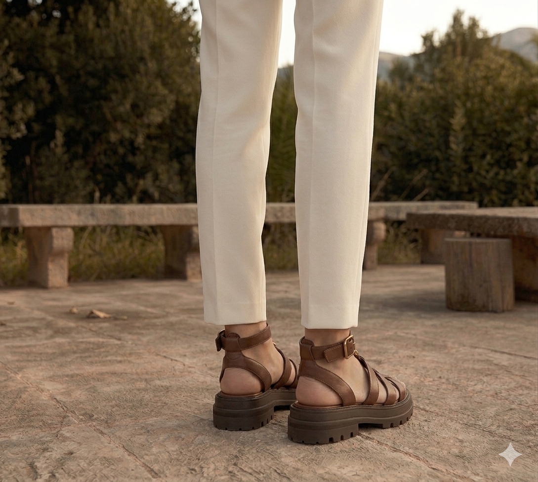 Brown Chunky Sole Woven Slip-On Sandals for Women