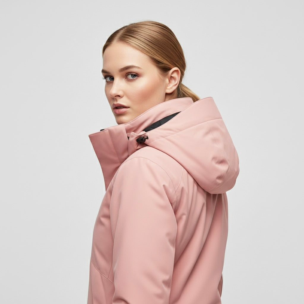 Pink Hooded Waterproof Ski Jacket and Pants Set for Women | Winter Snow Sports