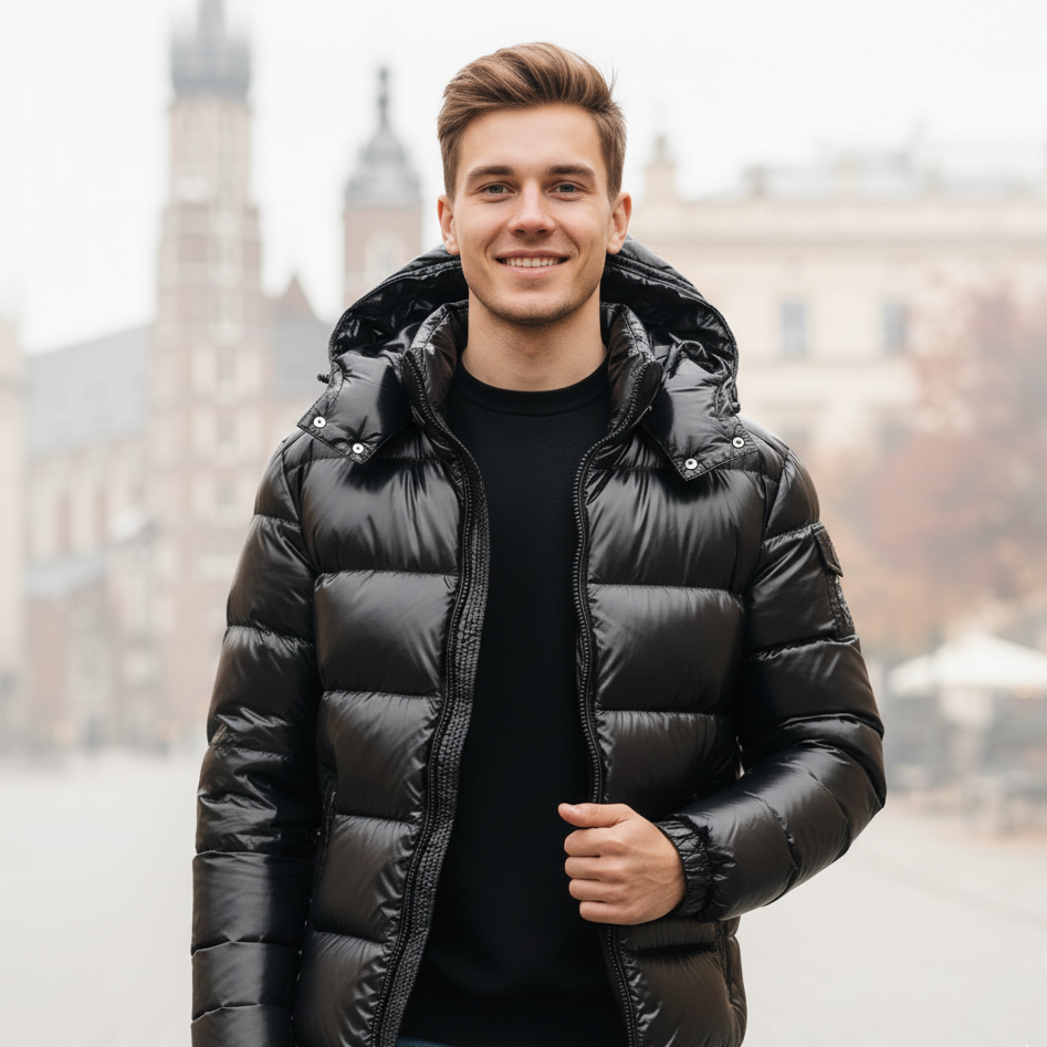 Black Quilted Insulated Jacket with Slim Fit for Men | Winter Outerwear