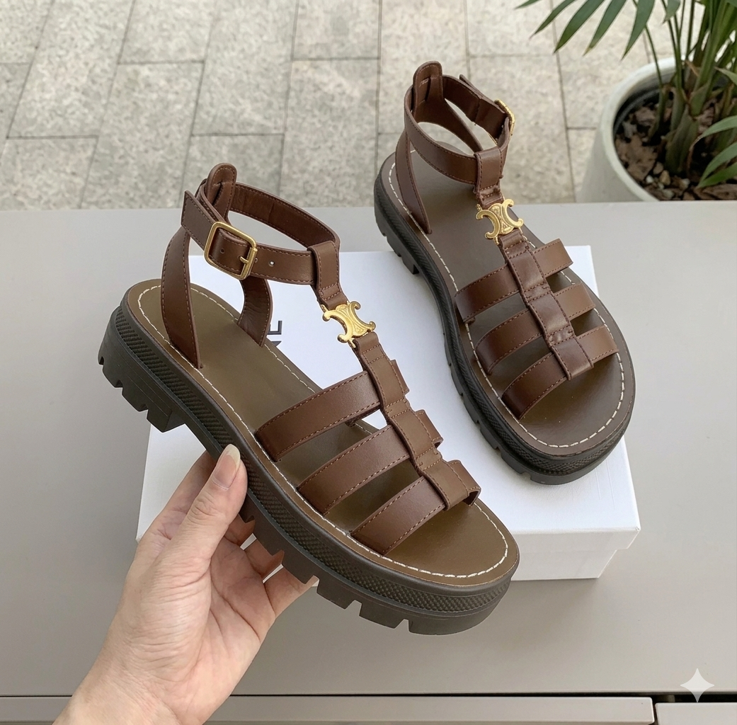 Brown Chunky Sole Woven Slip-On Sandals for Women