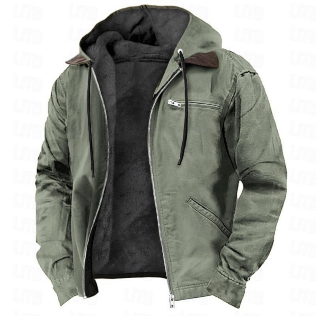 Warm Lined Full Zip Winter Jacket with Removable Hood for Men | Regular Fit