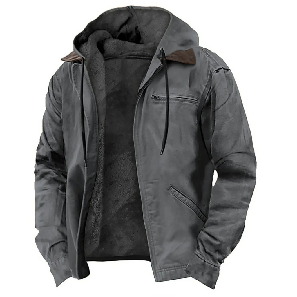 Warm Lined Full Zip Winter Jacket with Removable Hood for Men | Regular Fit