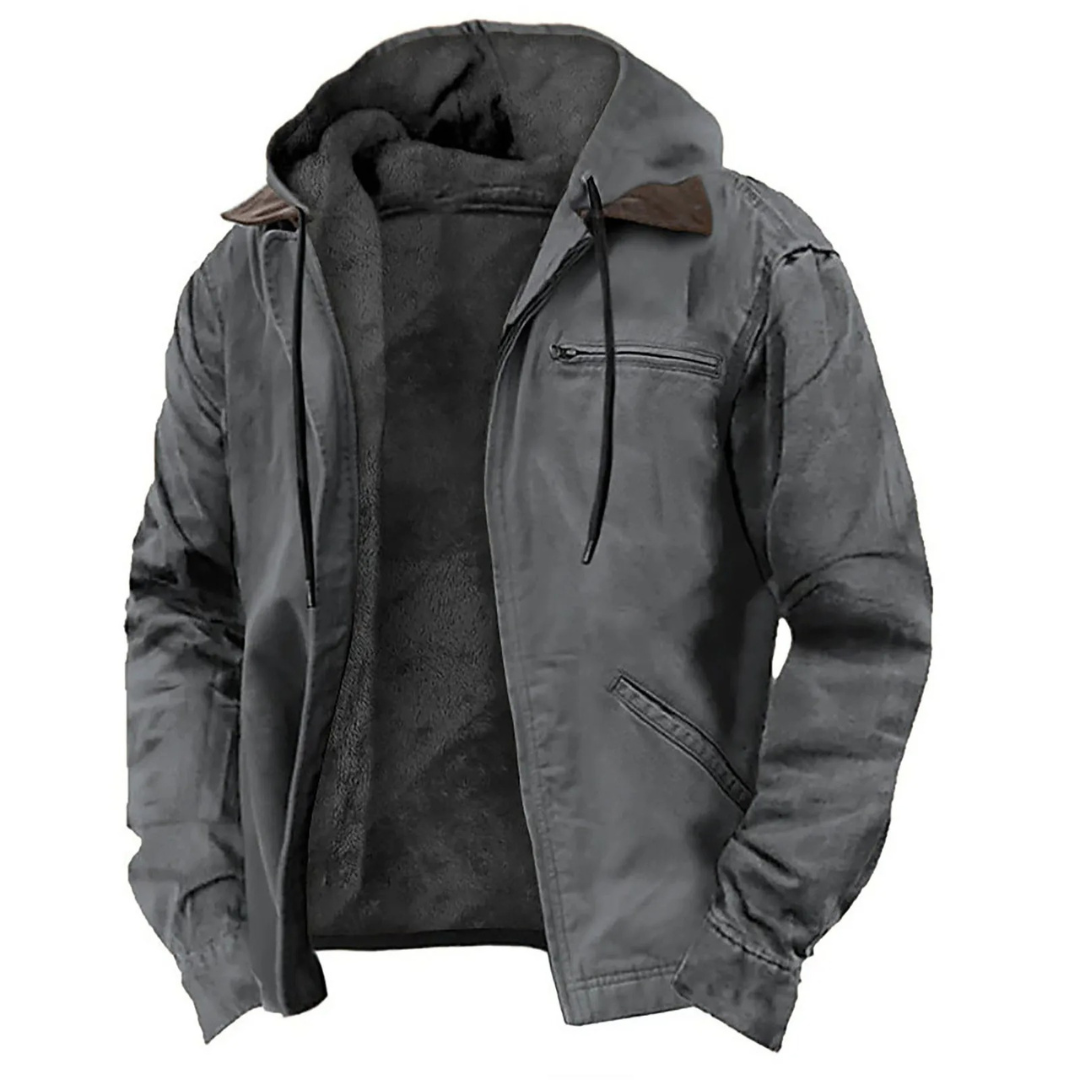 Warm Lined Full Zip Winter Jacket with Removable Hood for Men | Regular Fit