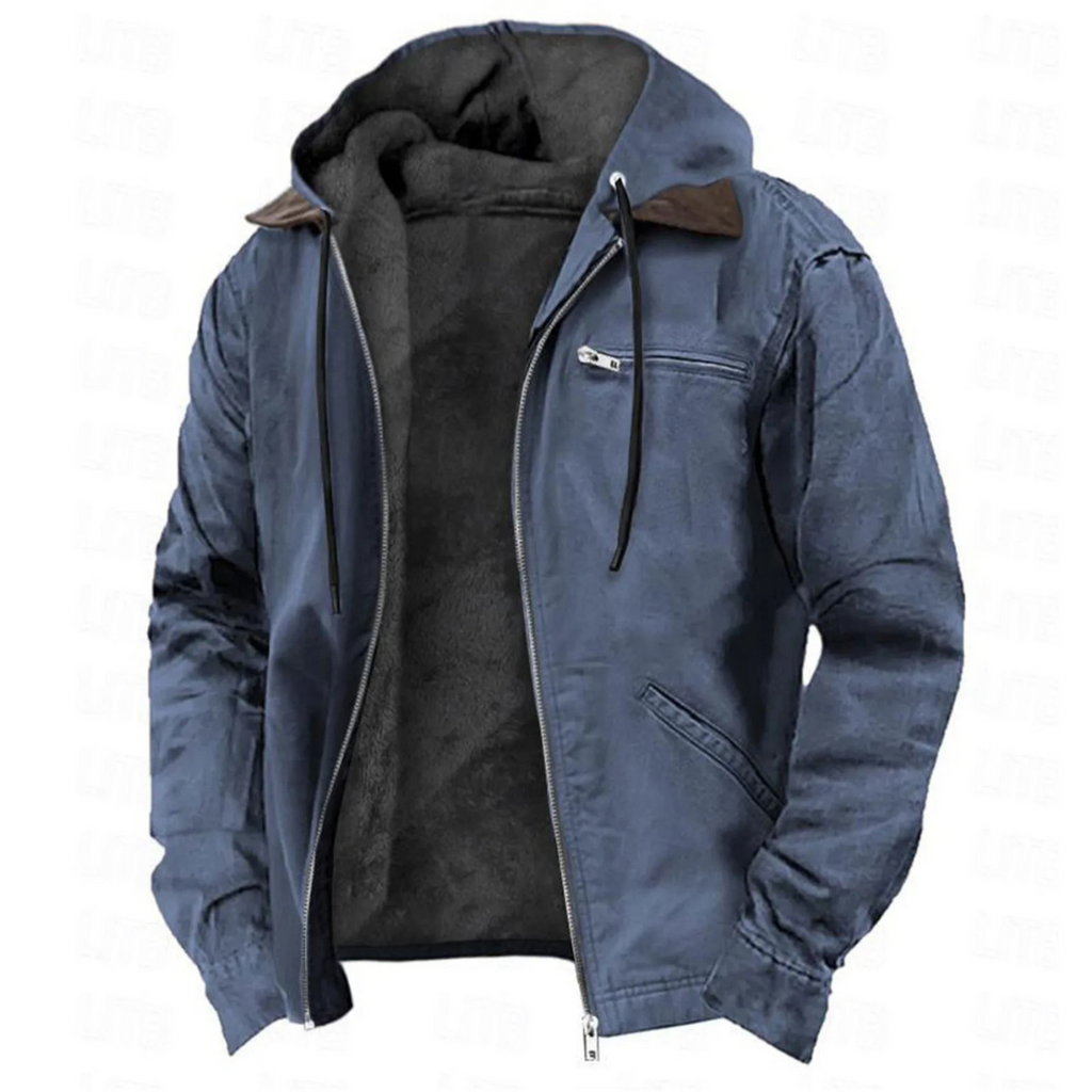 Warm Lined Full Zip Winter Jacket with Removable Hood for Men | Regular Fit