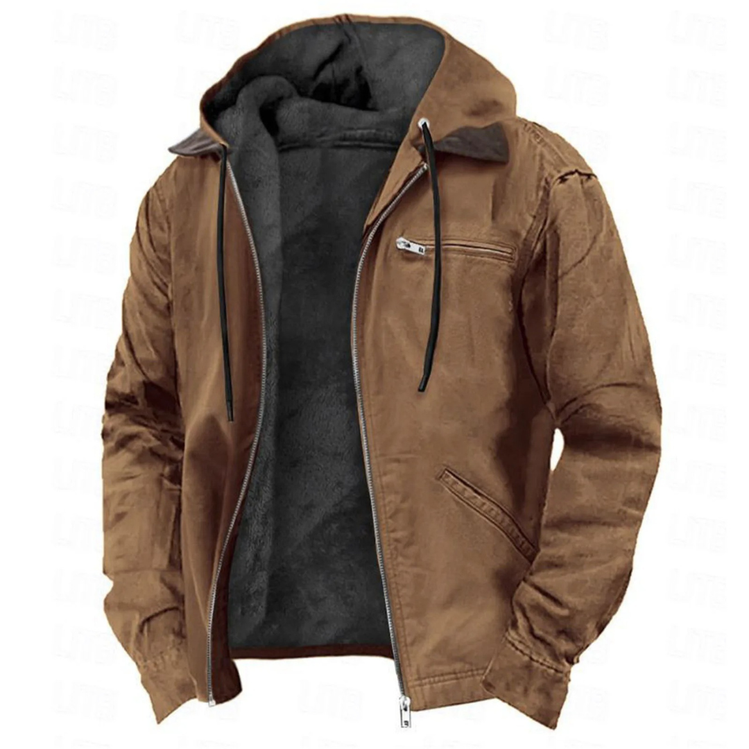 Warm Lined Full Zip Winter Jacket with Removable Hood for Men | Regular Fit
