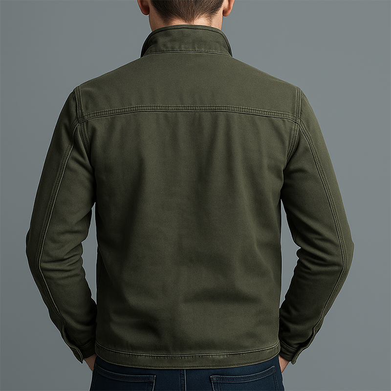 Army Green Stand Collar Zip Jacket with Chest Pockets for Men | Autumn Winter