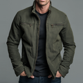 Army Green Stand Collar Zip Jacket with Chest Pockets for Men | Autumn Winter