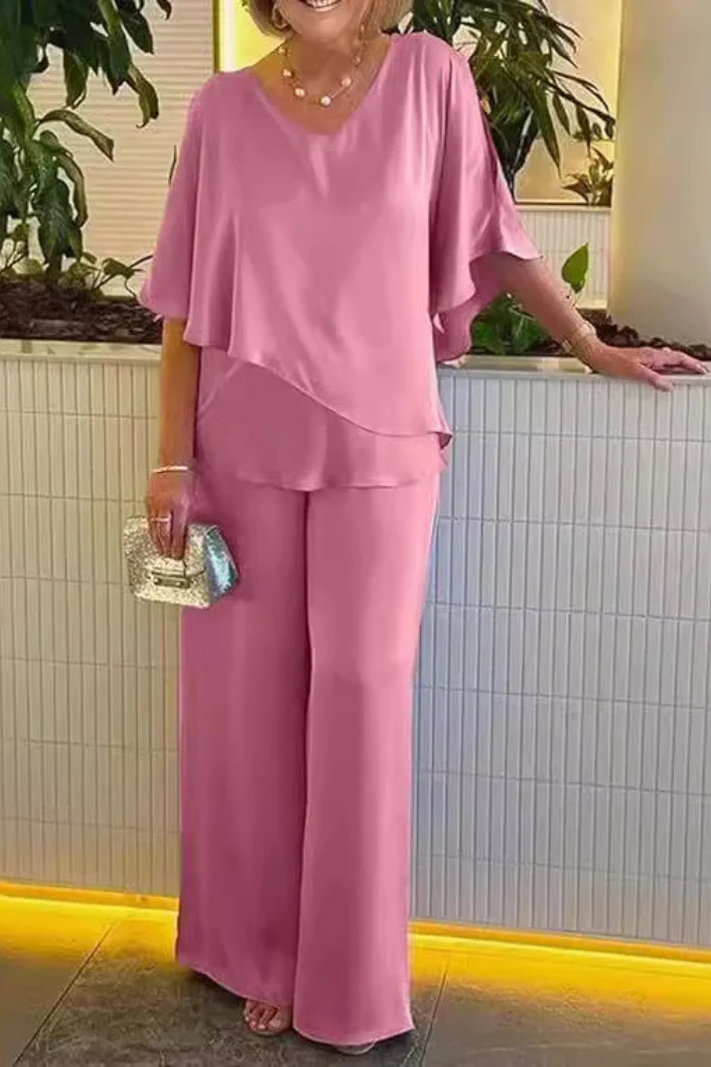 Batwing Sleeve Top and Wide Leg Trousers Co-ord Set for Women