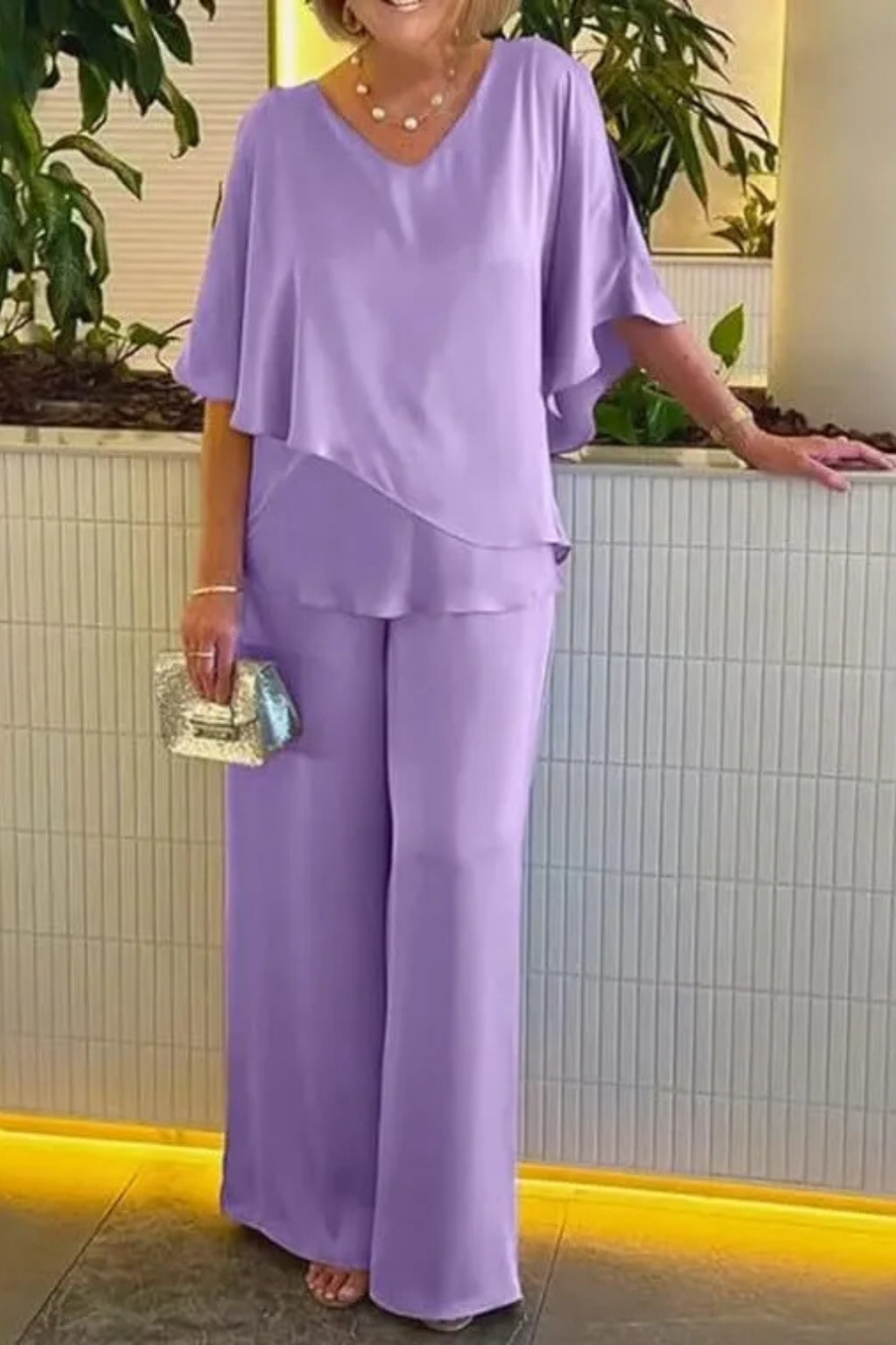 Batwing Sleeve Top and Wide Leg Trousers Co-ord Set for Women