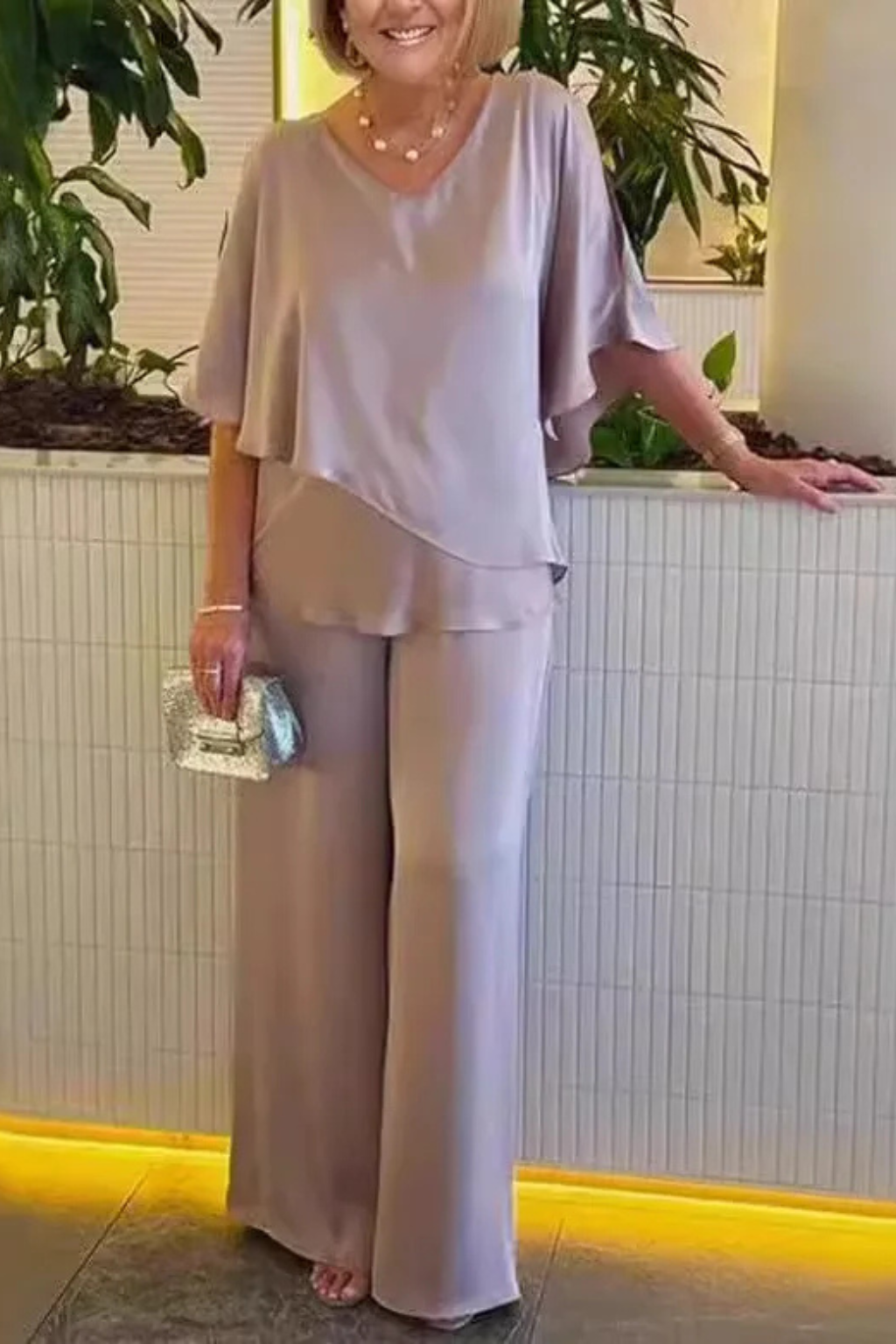 Batwing Sleeve Top and Wide Leg Trousers Co-ord Set for Women