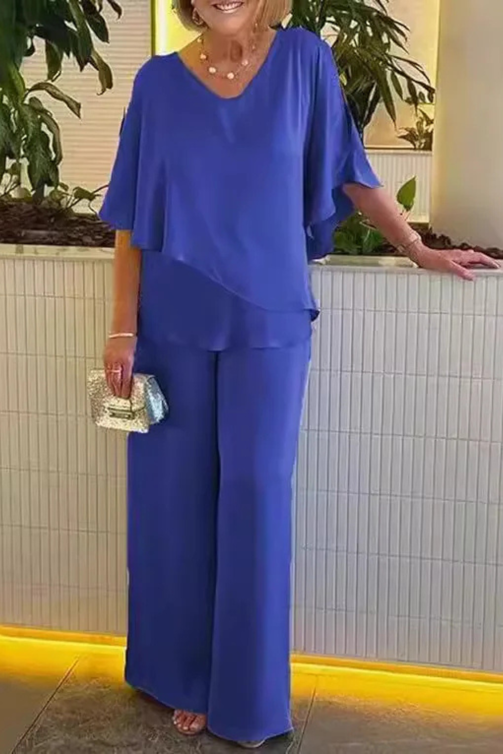 Batwing Sleeve Top and Wide Leg Trousers Co-ord Set for Women