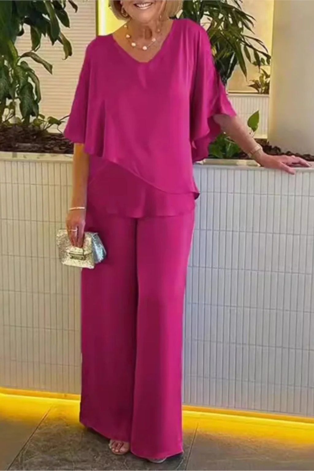 Batwing Sleeve Top and Wide Leg Trousers Co-ord Set for Women