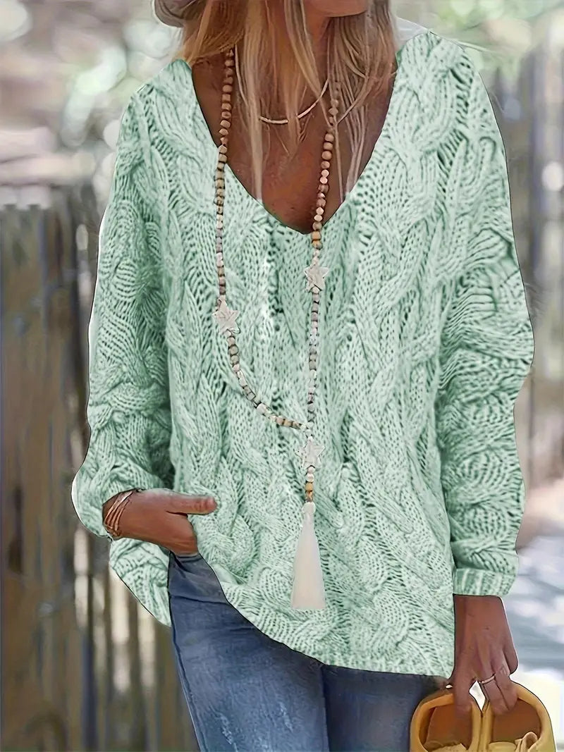 Carlijn™ Cable Knit Oversized Sweater with V-Neck