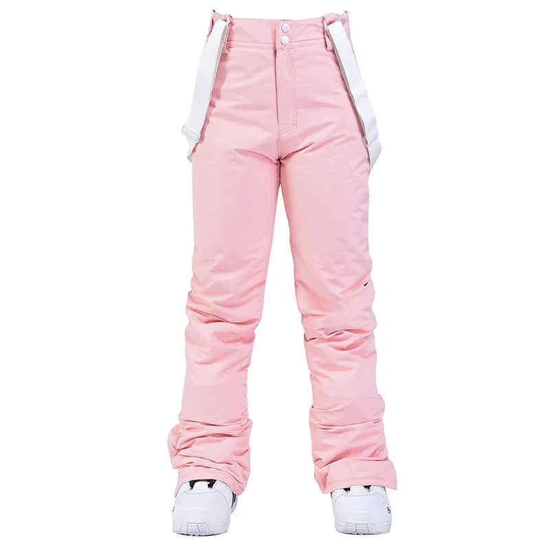 Wide Leg Straight Winter Pants with Adjustable Suspenders for Women | Outdoor