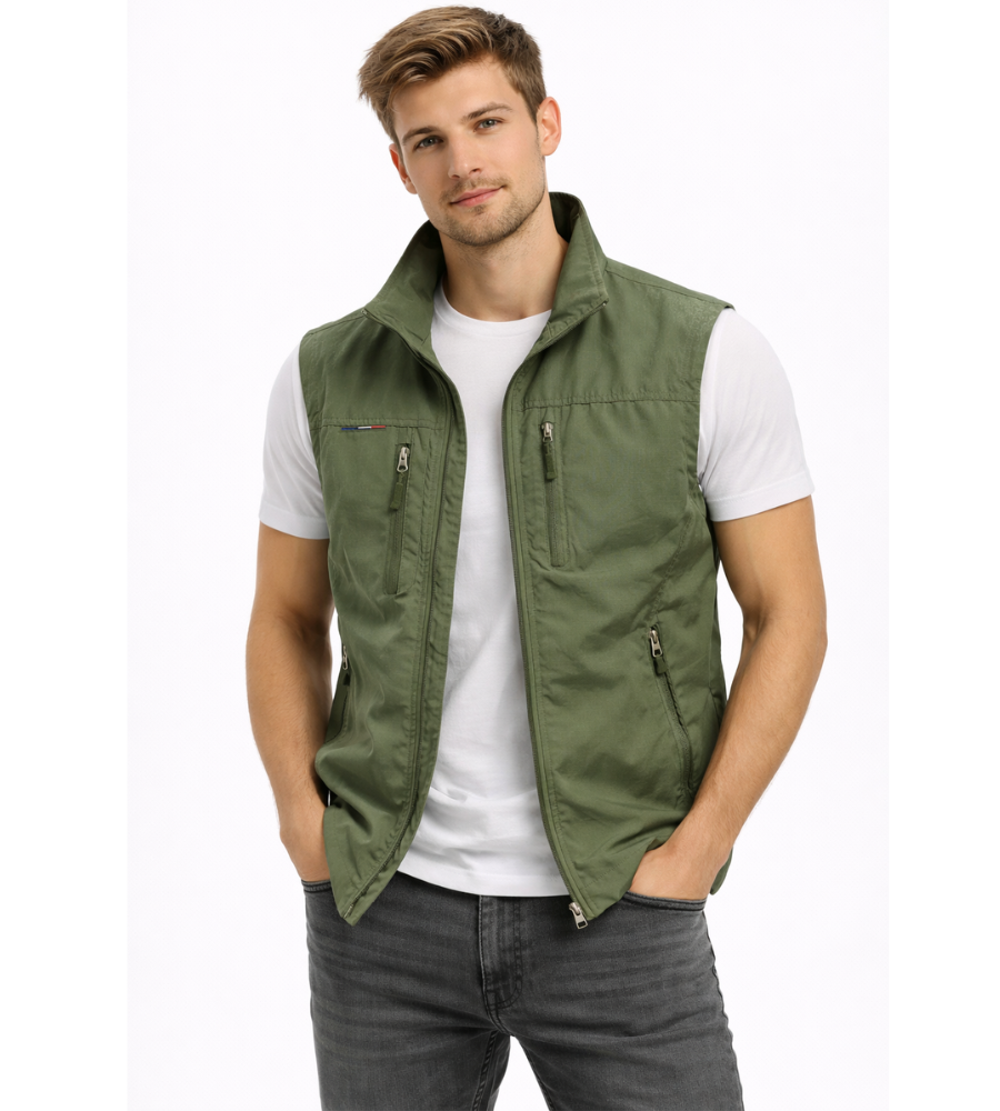 Men's Zip-Up Gilet with Stand Collar and Zip Pockets for Men