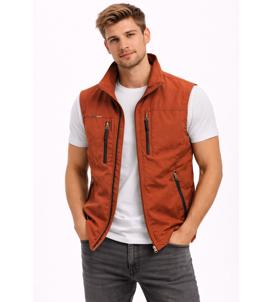 Men's Zip-Up Gilet with Stand Collar and Zip Pockets for Men