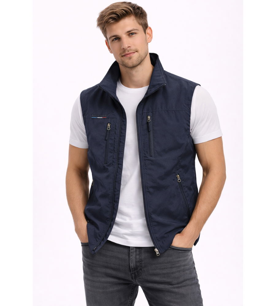 Men's Zip-Up Gilet with Stand Collar and Zip Pockets for Men