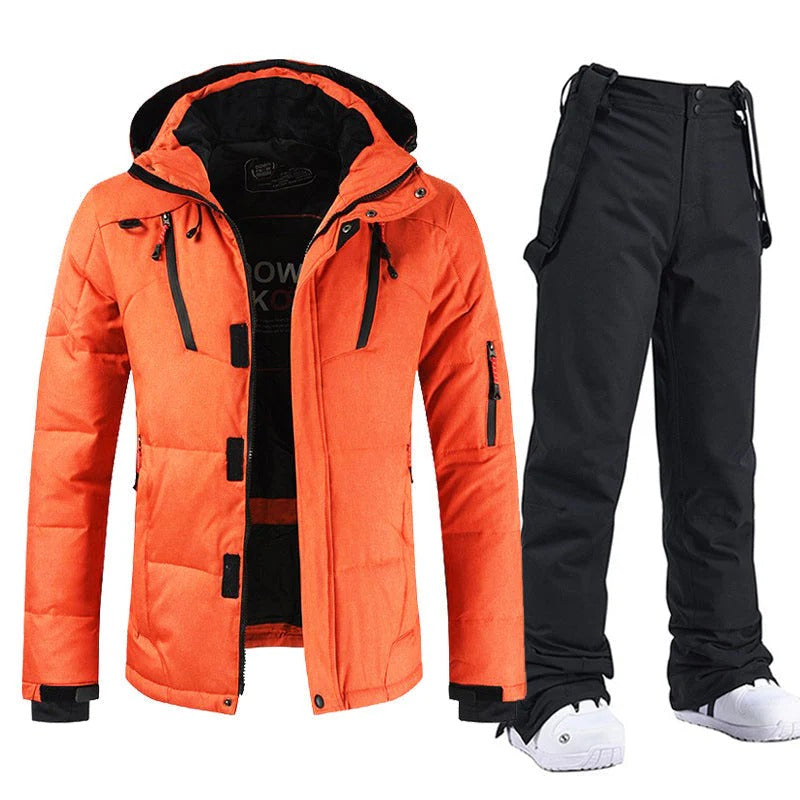 Insulated Hooded Ski Suit Jacket and Bib Pants Set for Men | Winter Sports