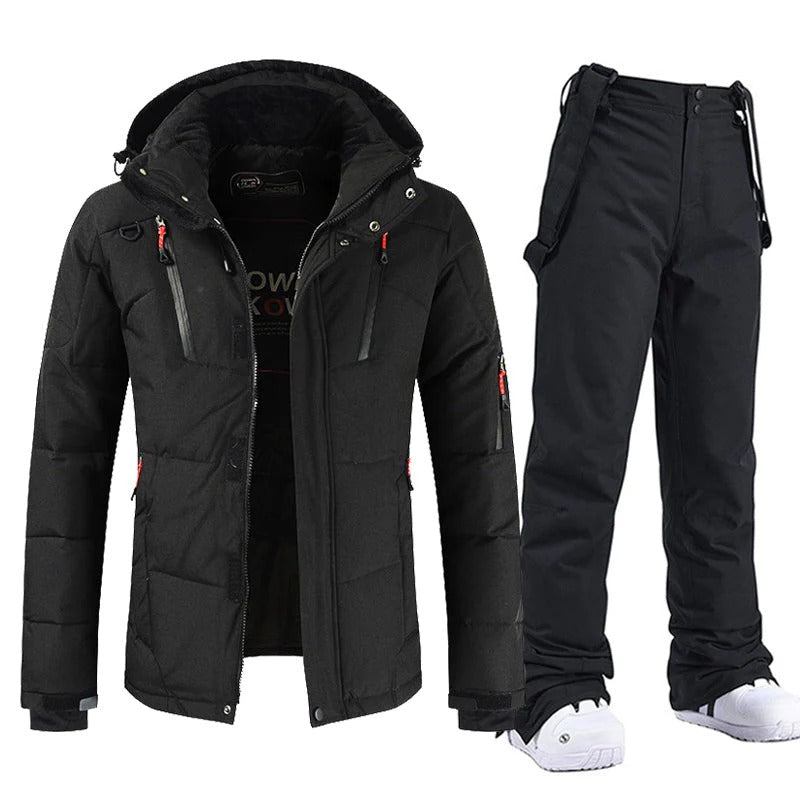 Insulated Hooded Ski Suit Jacket and Bib Pants Set for Men | Winter Sports