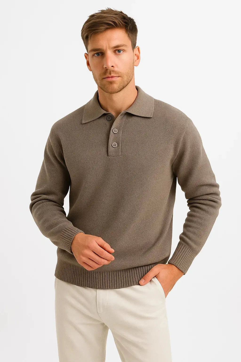 Men's Polo Sweater Long Sleeve Knitted Elegant