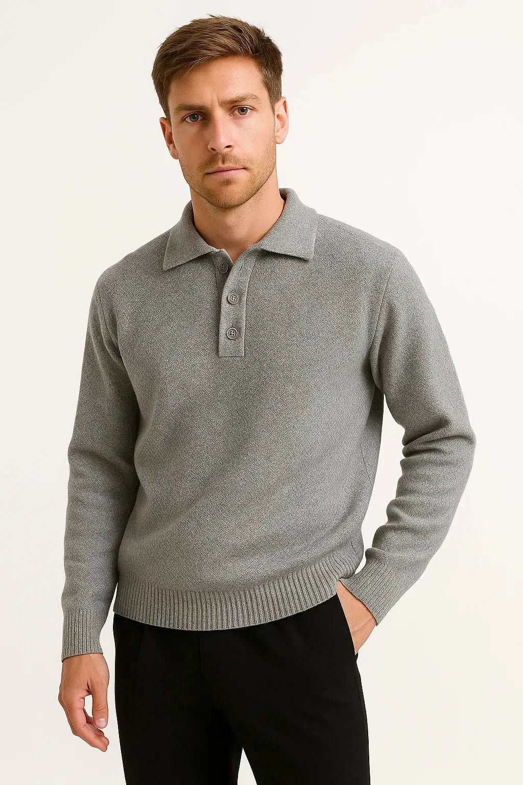 Men's Polo Sweater Long Sleeve Knitted Elegant