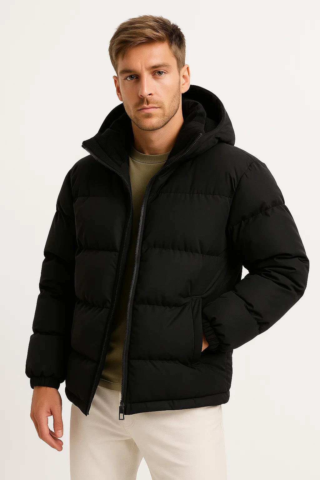 Lightweight Padded Hooded Jacket with Pockets for Men | Fall and Winter