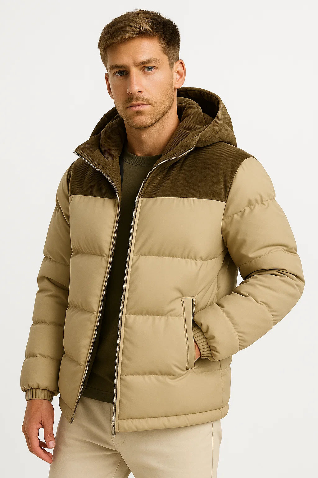Lightweight Padded Hooded Jacket with Pockets for Men | Fall and Winter