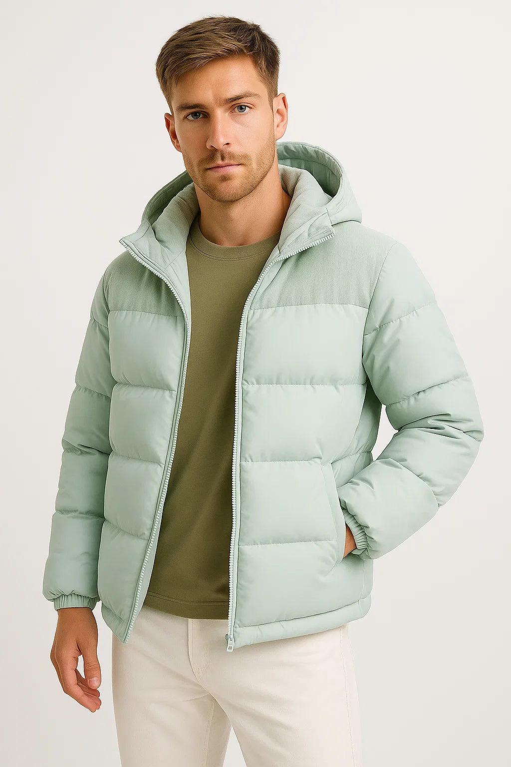Lightweight Padded Hooded Jacket with Pockets for Men | Fall and Winter