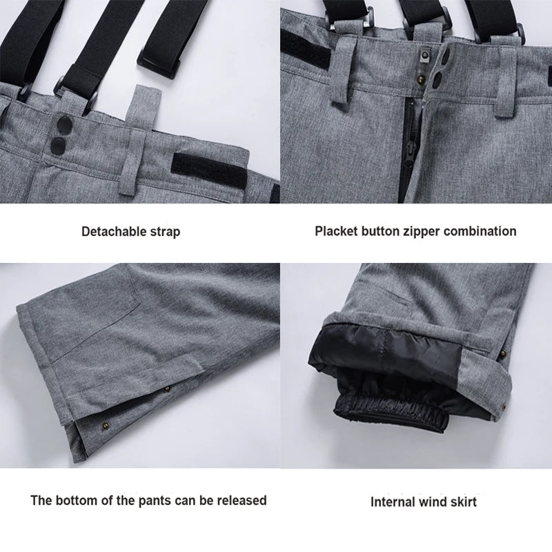 Wide Leg Straight Winter Pants with Adjustable Suspenders for Women | Outdoor