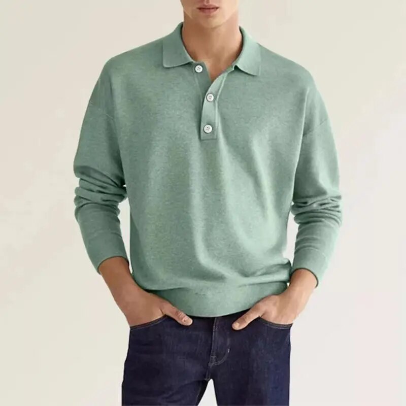 Polycotton Knit Long Sleeve Polo Shirt for Men | Casual and Formal Wear