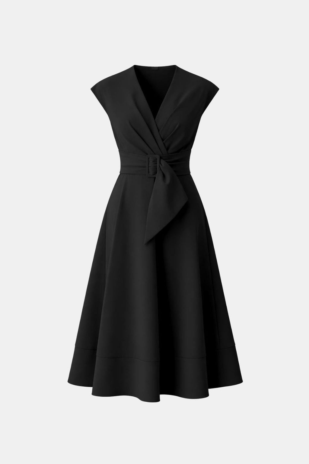 V-Neck Belted Crepe Midi Dress for Women