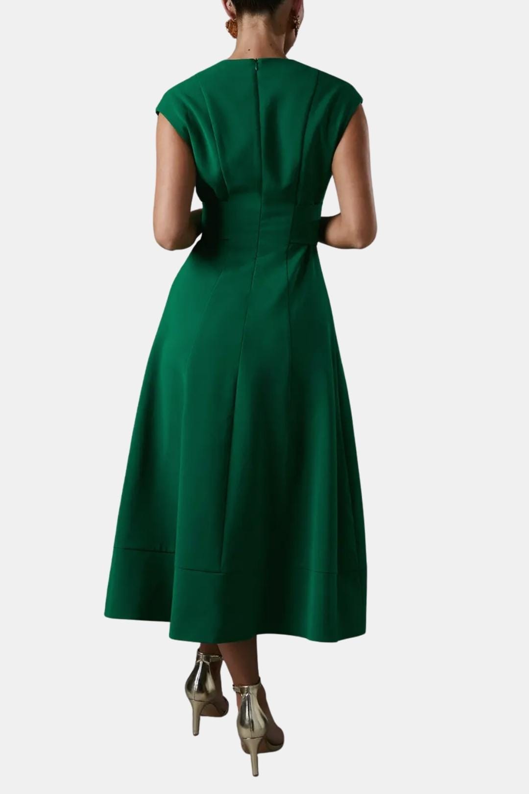 V-Neck Belted Crepe Midi Dress for Women