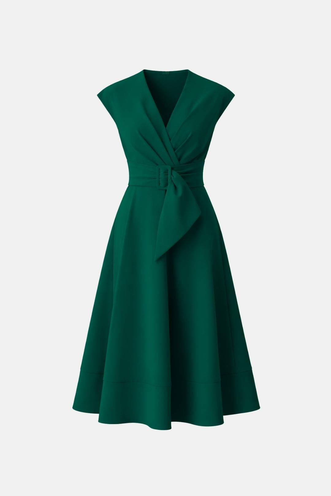 V-Neck Belted Crepe Midi Dress for Women