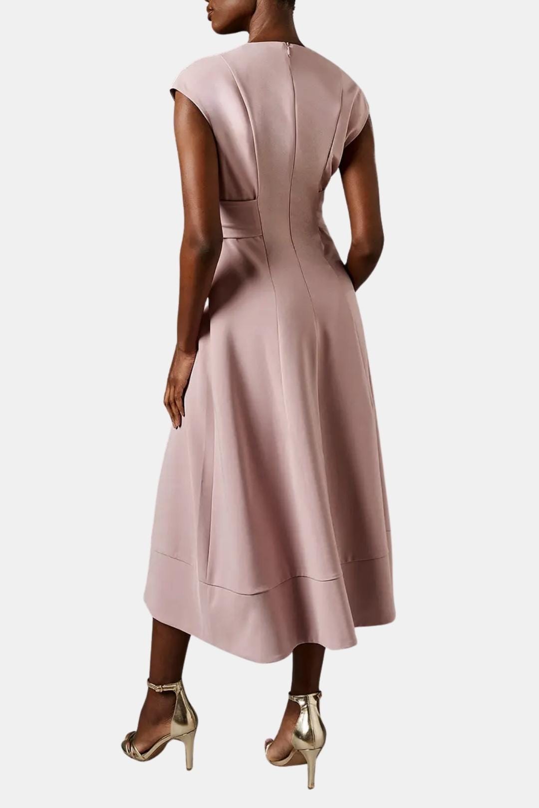 V-Neck Belted Crepe Midi Dress for Women