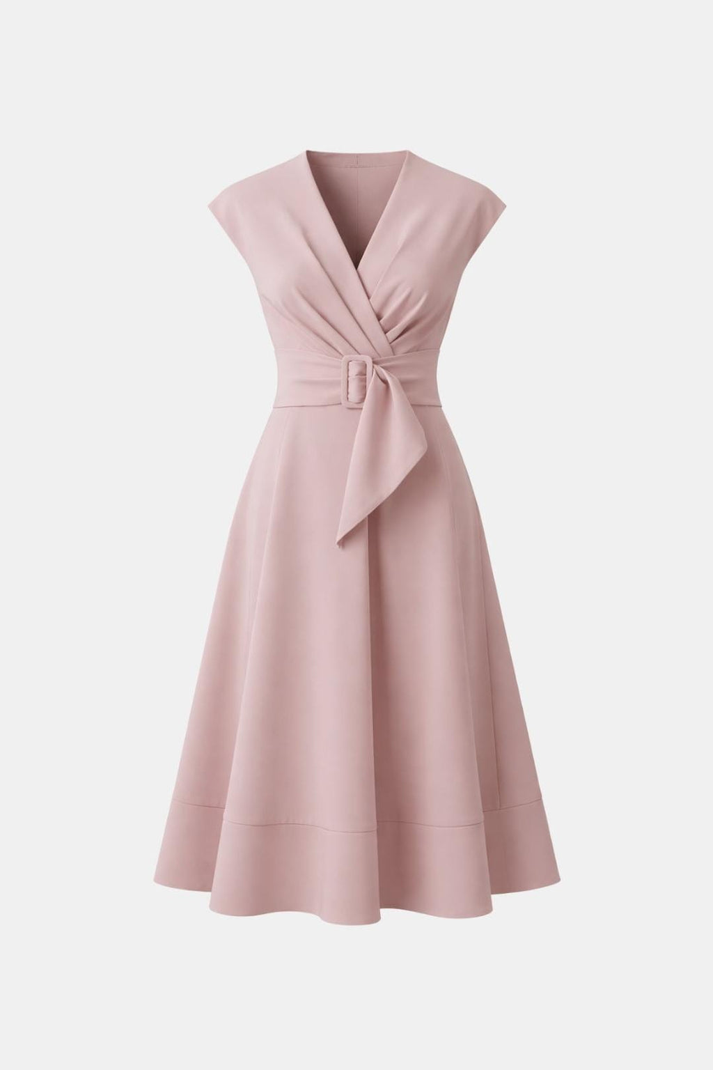 V-Neck Belted Crepe Midi Dress for Women