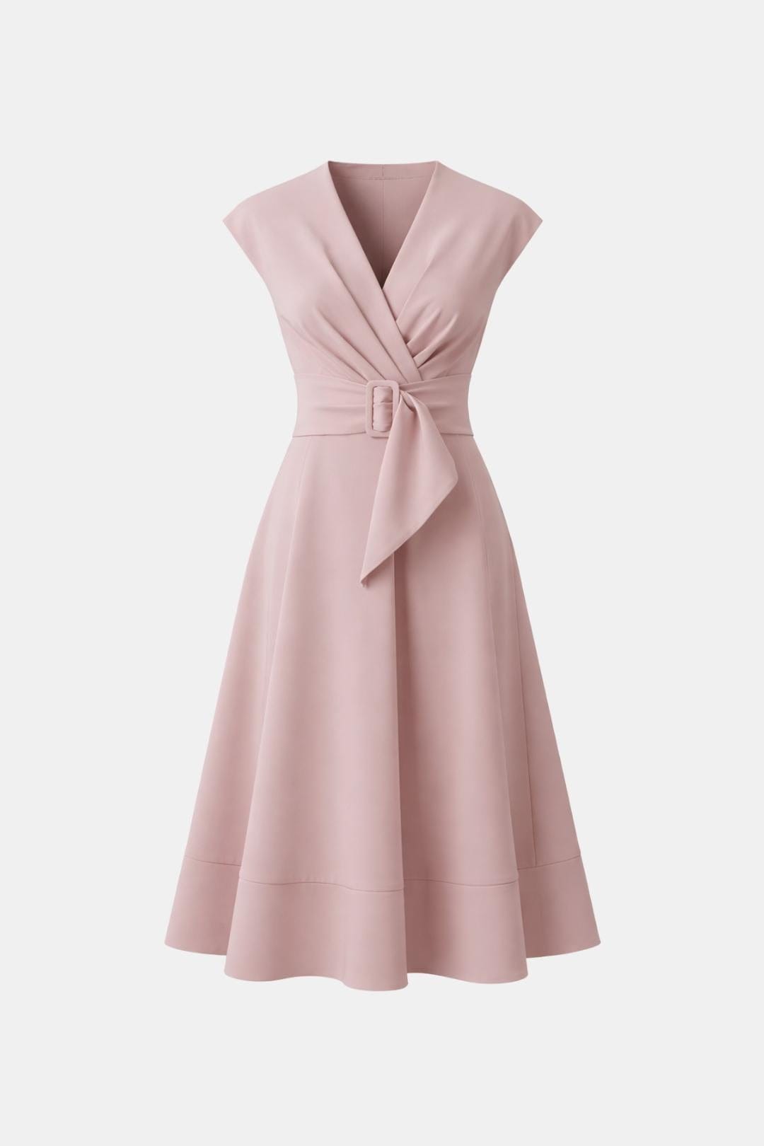 V-Neck Belted Crepe Midi Dress for Women