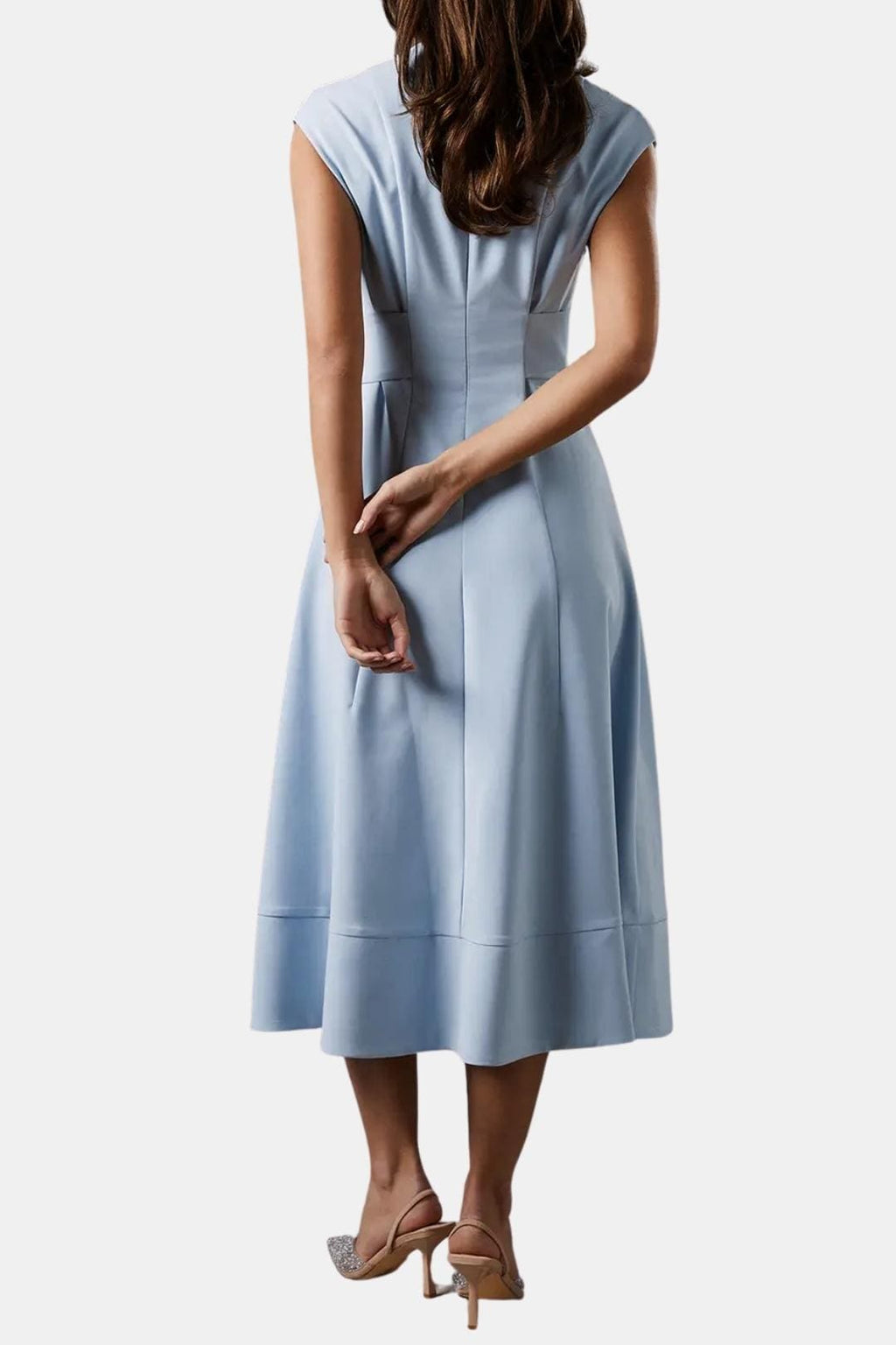 V-Neck Belted Crepe Midi Dress for Women