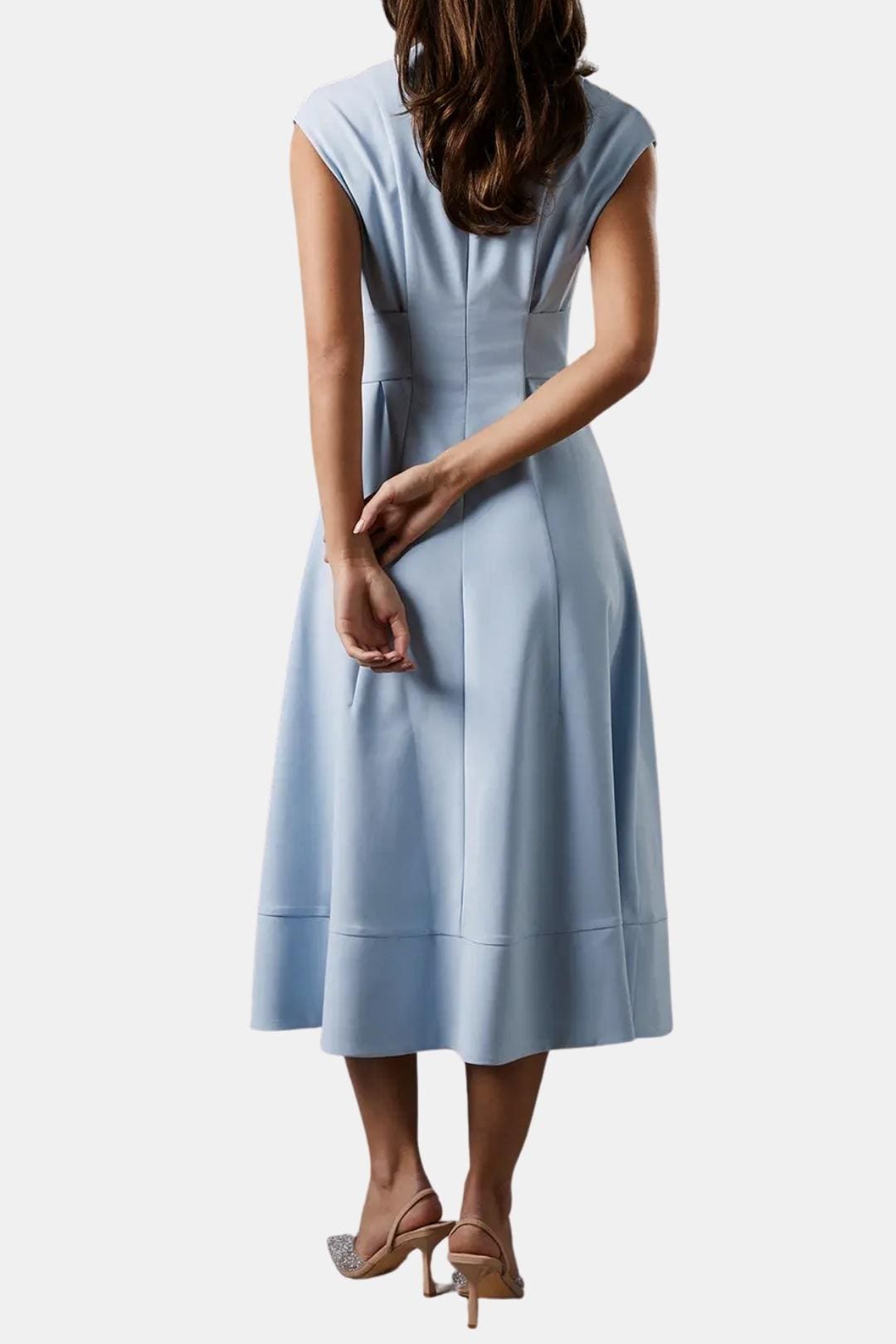 V-Neck Belted Crepe Midi Dress for Women