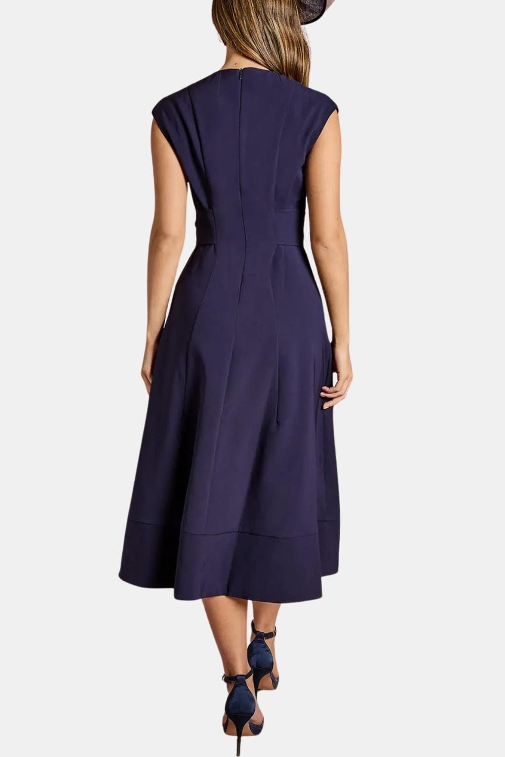 V-Neck Belted Crepe Midi Dress for Women