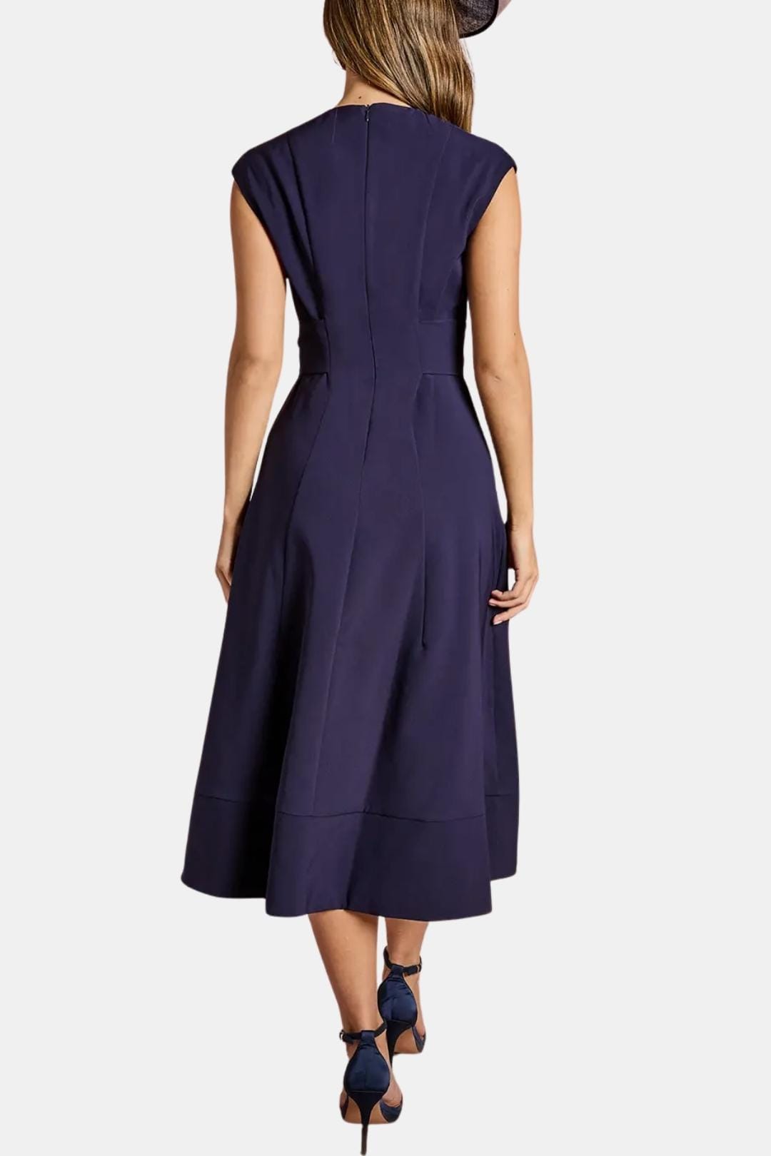 V-Neck Belted Crepe Midi Dress for Women